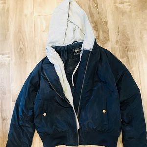 Navy Blue and Gray Bomber Jacket